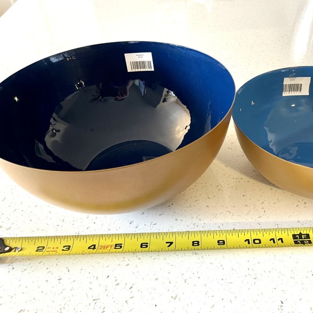Set of Two Decorative Blue & Gold Bowls - Raz Brand